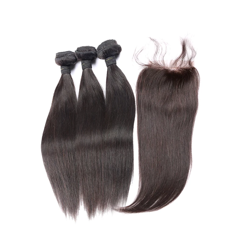 

4X4 Straight Free Part Brazilian Hair Lace Closure Human Hair Closure With Bundle, Natural color #1b/ oem