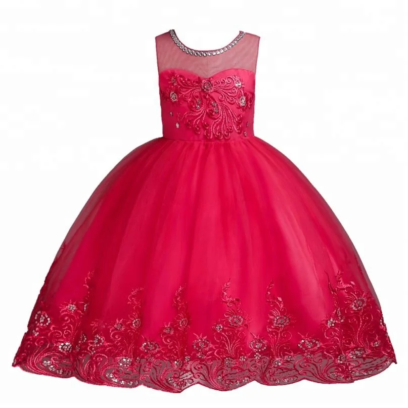 

Hot Sale High Quality New Model Embroidered Flower Baby Girl Party Dress, Red;pink;white;blue;purple;rose red;champag or custom