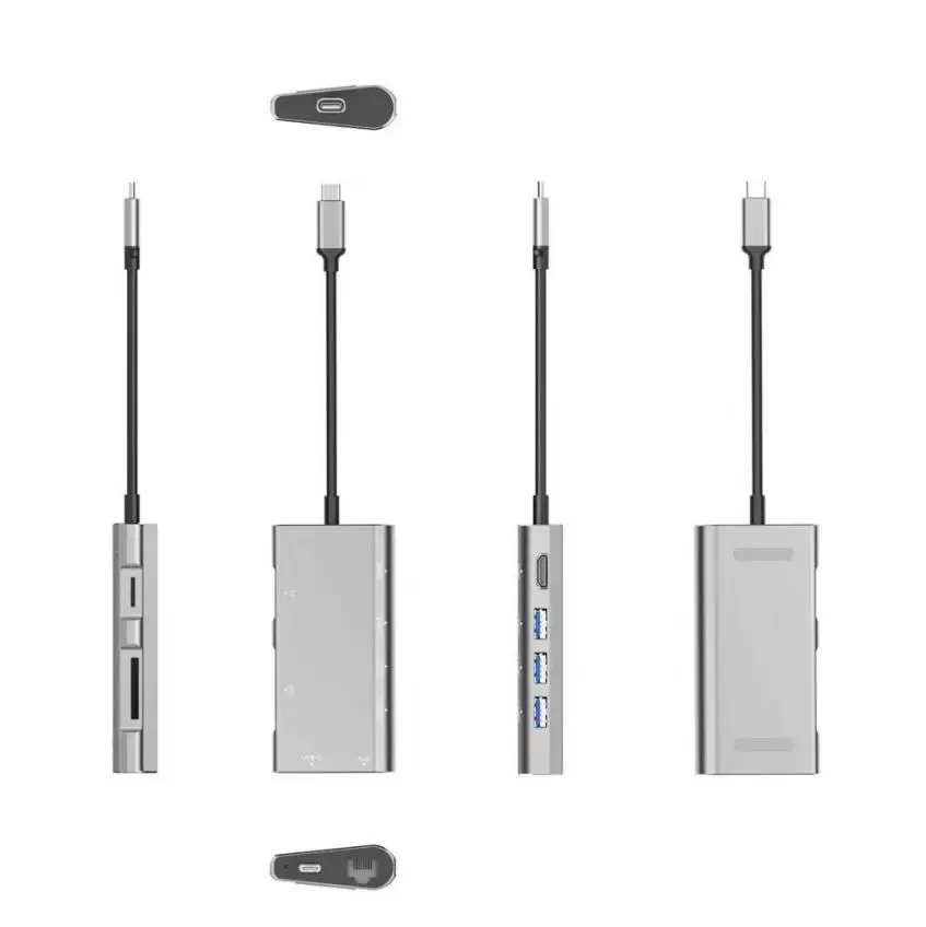 

8 in 1 USB Type C Hub Aluminum Multi Port Adapter With Ethernet and 4K HD For Google Pixel Chromebook, Gray/silver