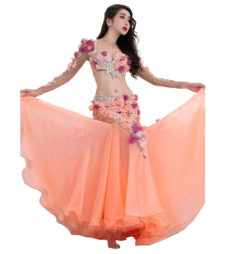 

QC3006 Wuchieal Special Design Professional Belly Dance Costume Set for Ladies, Orange