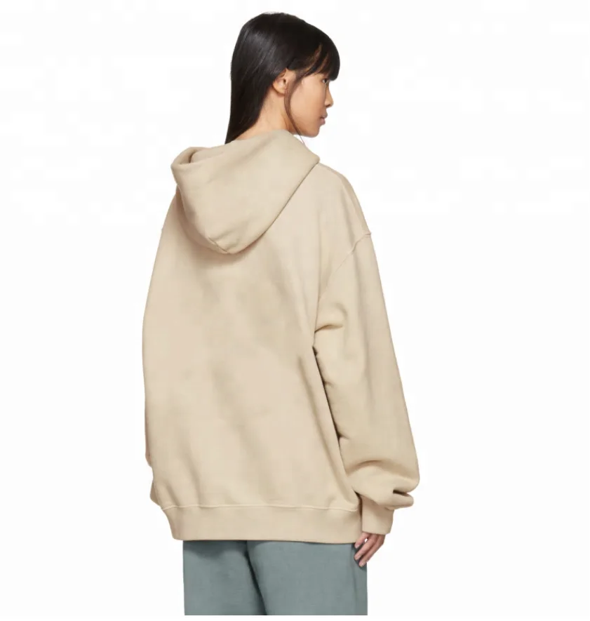 French Terry Cotton Hoodie Oversized Blank Streetwear Hoodie Beige Plus ...