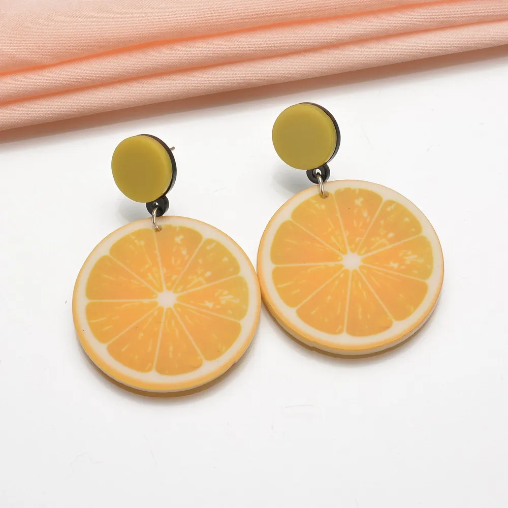 

Summer Jewelry Geometric Round Big Lemon Fruit Acrylic Drop Earrings For Women Fruit Accessories Personality Party Long Brincos