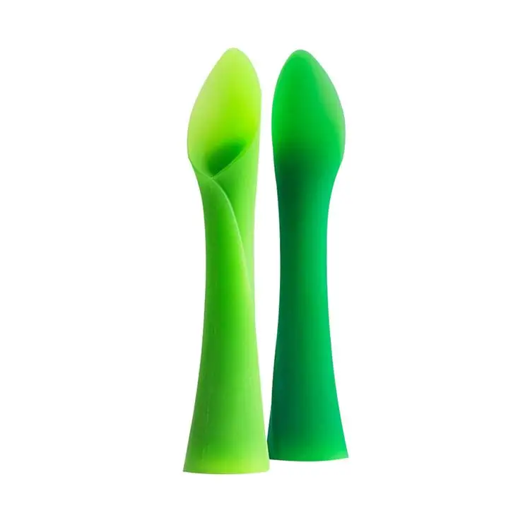 

Food Grade Bamboo Leaf Shape Soft-Tip Silicone Spoon For Baby, Green or according to your request.