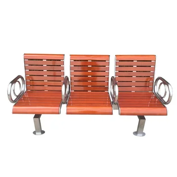 Wooden And Stainless Steel Park Bench Seating Three Seater Metal