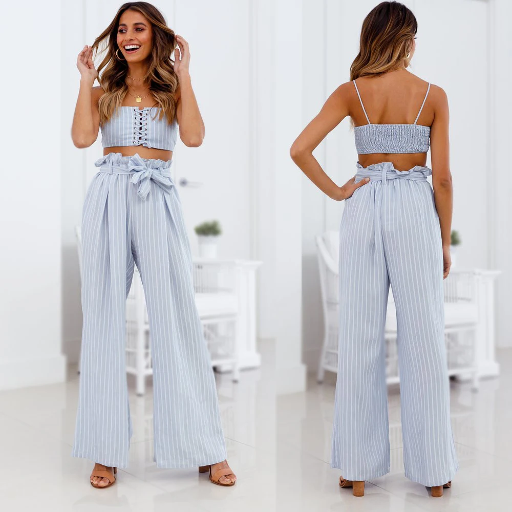 striped linen wide leg pants