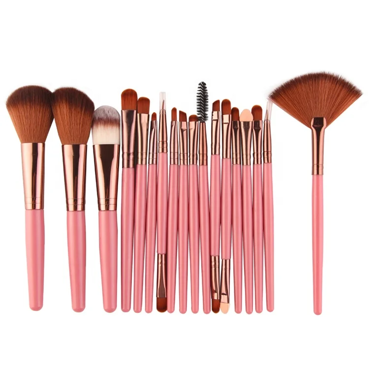 

18 pcs nylon beauty creations cosmetics brush set, Pink;black.purple;green;brown