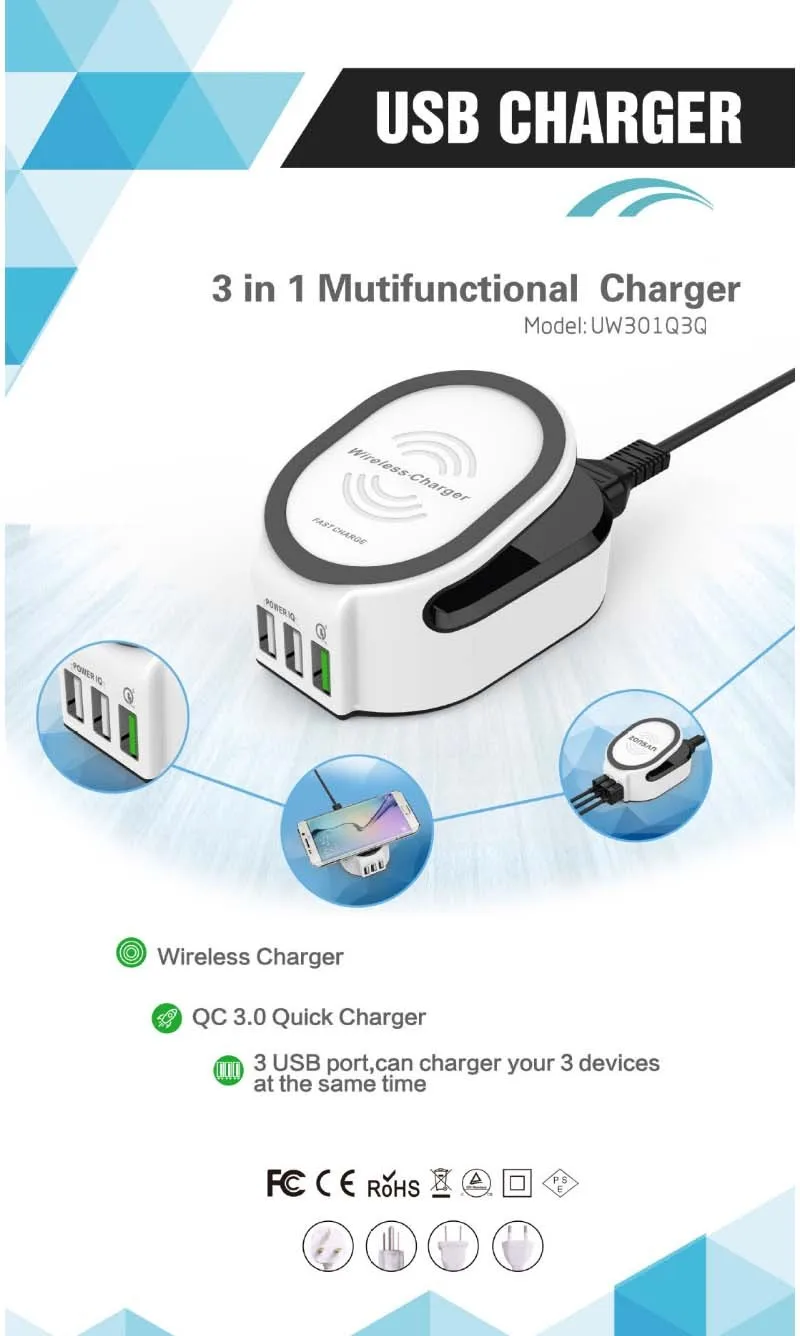 Multi Function Qc 3.0 Quick Charger And 50w Smart Qi Fast Wireless