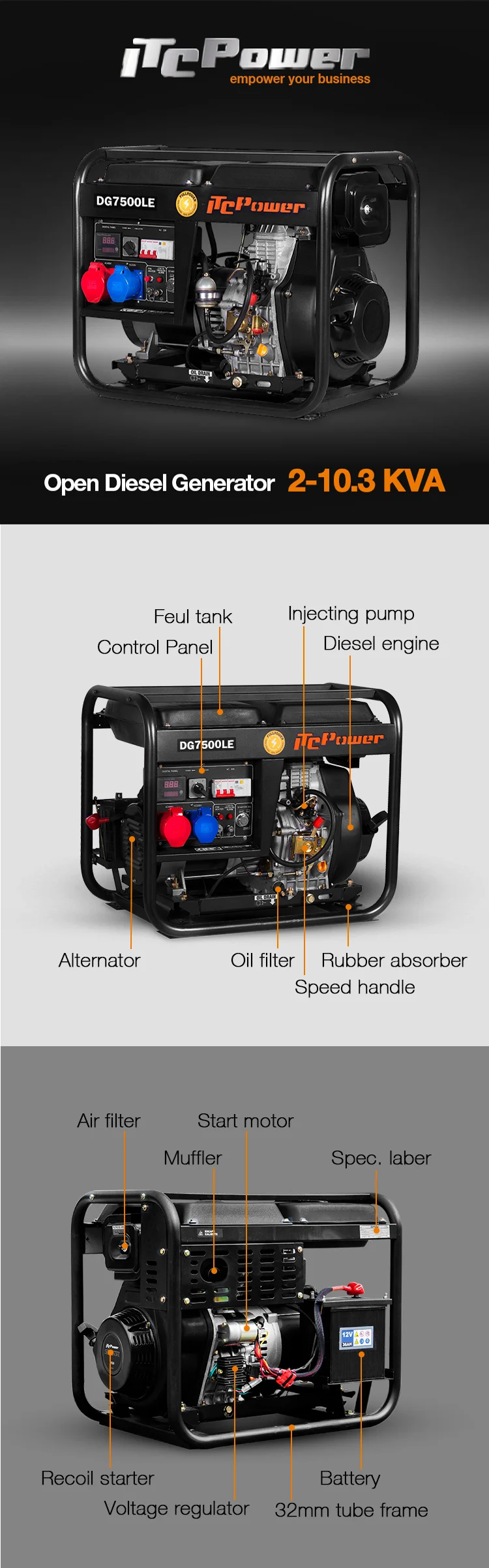 Good price 12kw 15kva air cooled electric generator protable diesel generator sets
