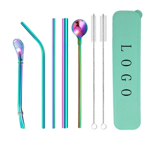 Image of Stainless Steel Straw Colored Portable straw case and straw bag