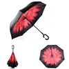 2019 Cheapest Factory price c handle upside down double layer logo customize inverted reverse umbrella