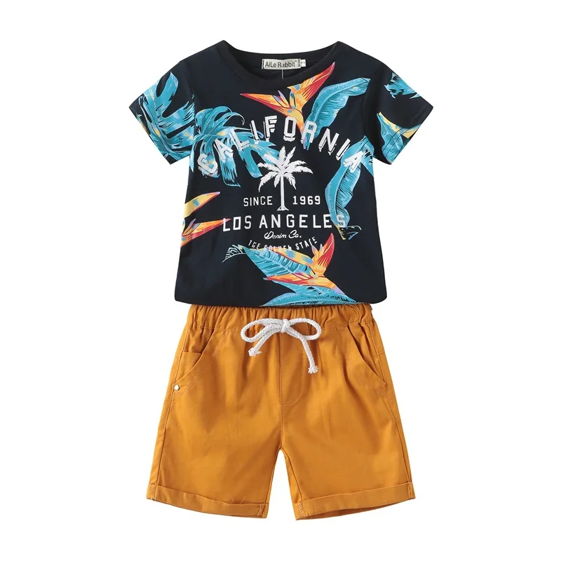 

Kids 2021 Summer Wholesale Children Print T-shirt+Shorts Two piece Set For 2-7Y Boys Children Cartoon Set, Picture