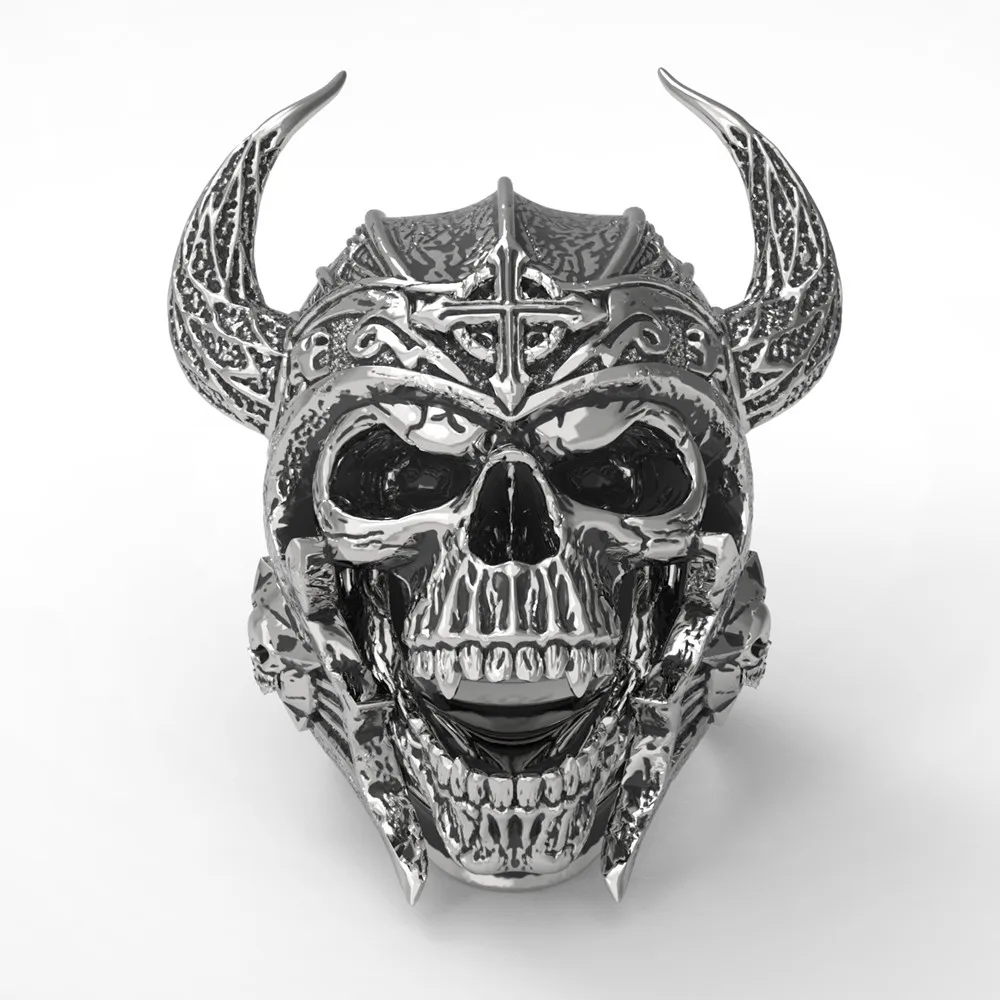 

Stainless Steel Skull Ring Knights Templar Helmet Warrior Ring for Men, Silver;black