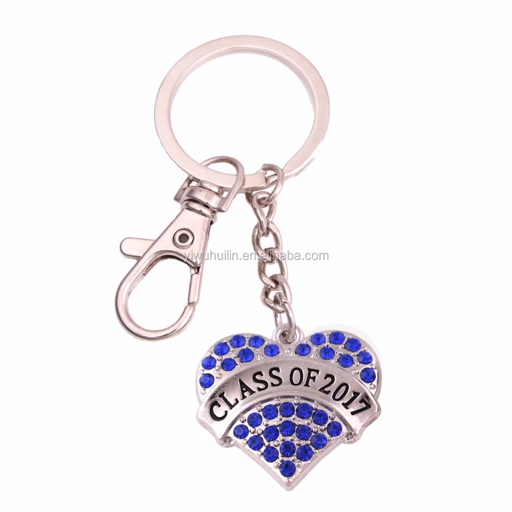 

IMG 3593 Fashon Vintage Jewelry engraved letter Class Of 2017 multicolor Heart crystal rhinestone metal keychain for gifts, As picture