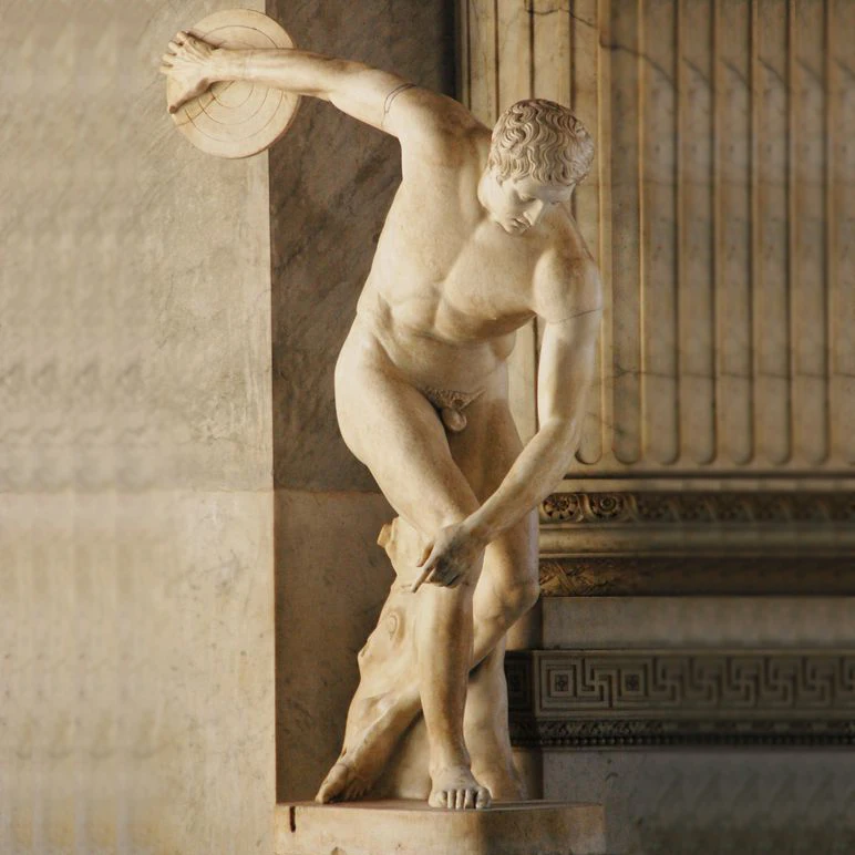 Phương tây nổi tiếng tay chạm khắc đá nude man lực sỉ ném dĩa điêu khắc