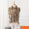 New Design Real Raccoon Collar Women Knitted Rabbit Fur Vest With Tassels