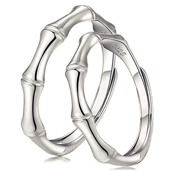 

Adjustable 925 Sterling Silver Bamboo Promise Ring Set for Lover