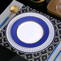 

European bone china dinnerware set 8inch 10inch blue ceramic plates and dishes for hotel