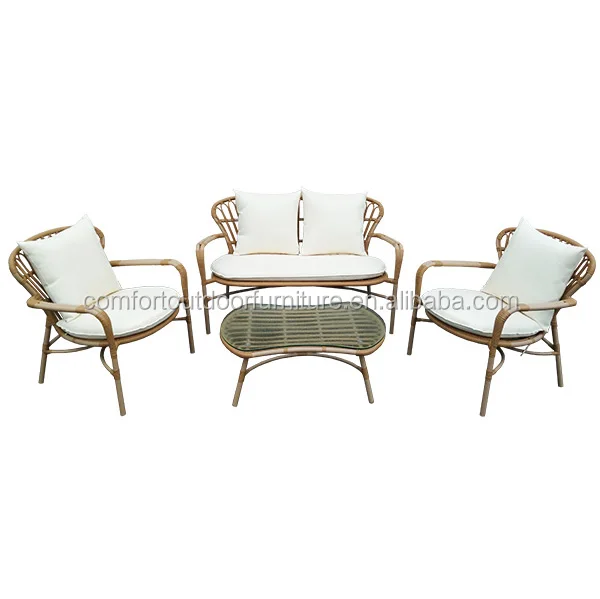 
Garden Modern 4-seat Sofa with Round Rattan Top 