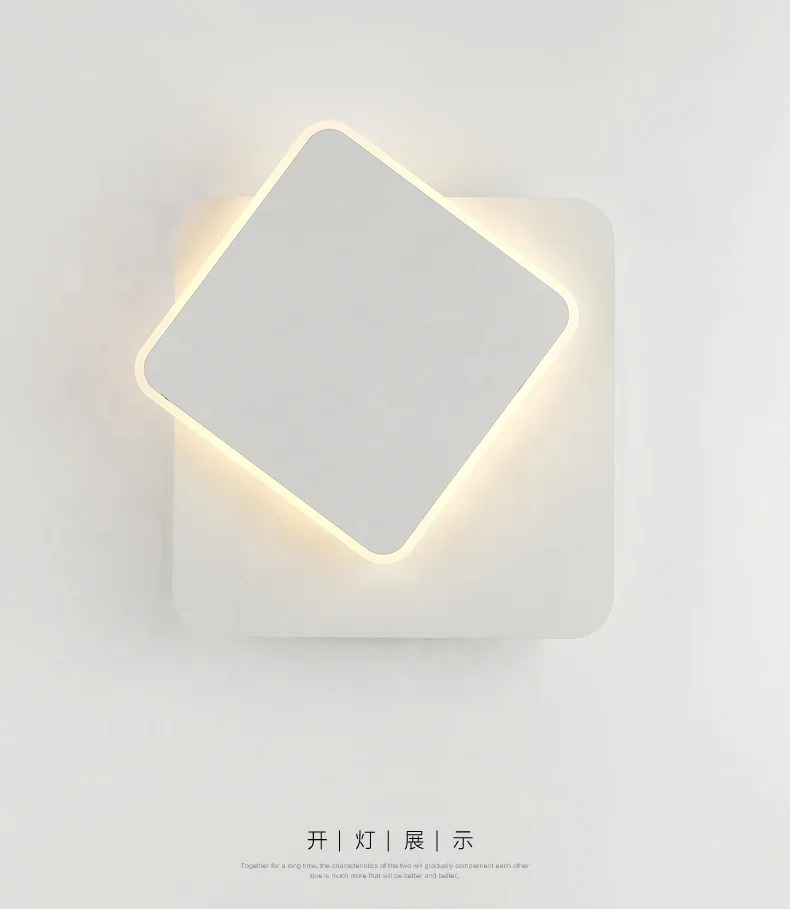 
Hotel living room rotatable round moon square black white gold acrylic metal wood led bedside wall lamps light 