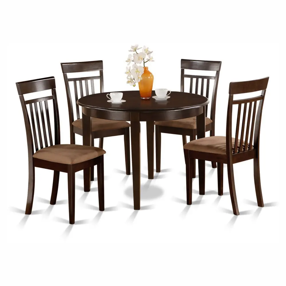 East West Furniture Boston 5 Piece Round Dining Table Set with Capris Microfiber Seat Chairs