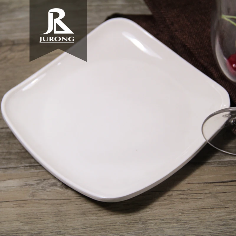 

Wholesale custom print cheap bulk dinner white square melamine plates for restaurant, White color customized