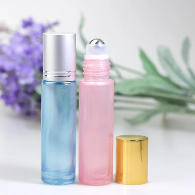 

Pearl color 10ml wholesale glass perfume roll on bottle with metal roller ball