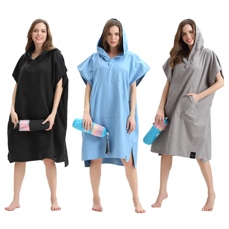 OEM ODM Soft Woman Adults Printing Hooded Microfiber Surf Poncho Bath Robe Towel