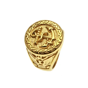 2019 Y&R Jewelry New Design High Quality Mens Ring Fashion Stainless Steel Ring Anchor Engraved 18K Gold Plated