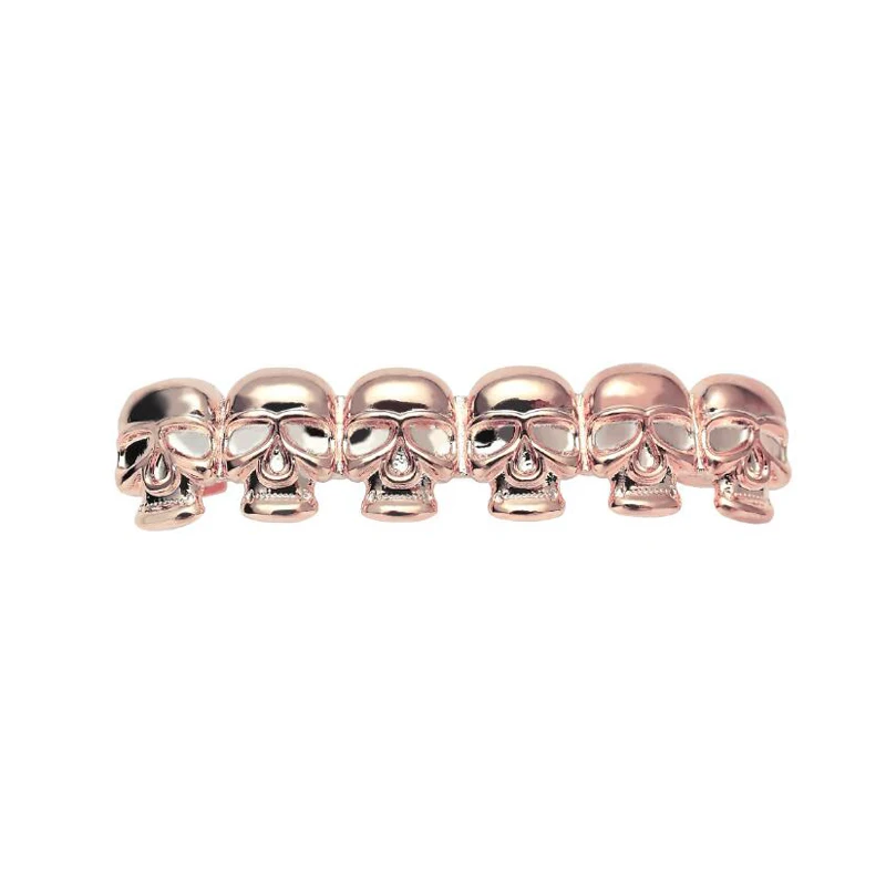 

HipHop Bare Smooth Skull Teeth Grillz, Silver gold