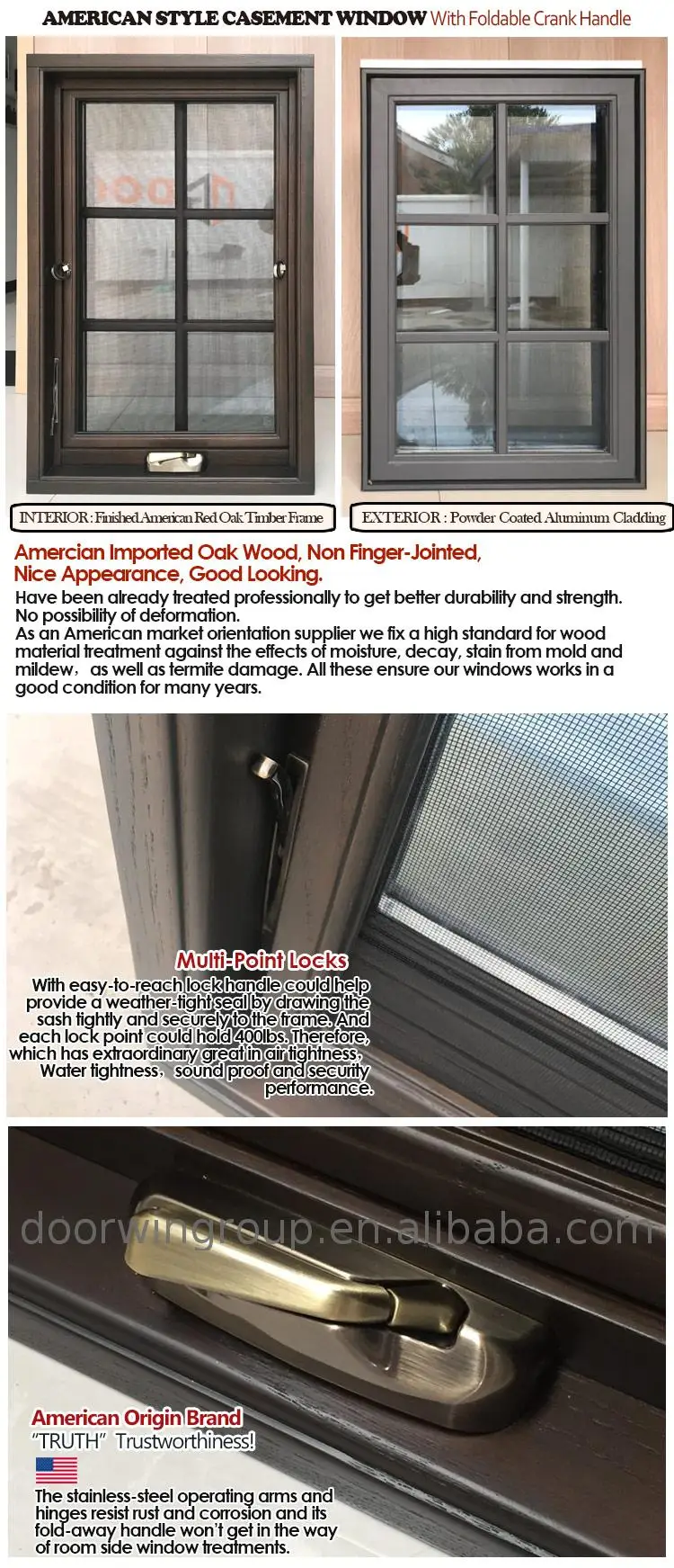 Free Drawing Design foldable crank handle open style swing casement double glazed wooden windows
