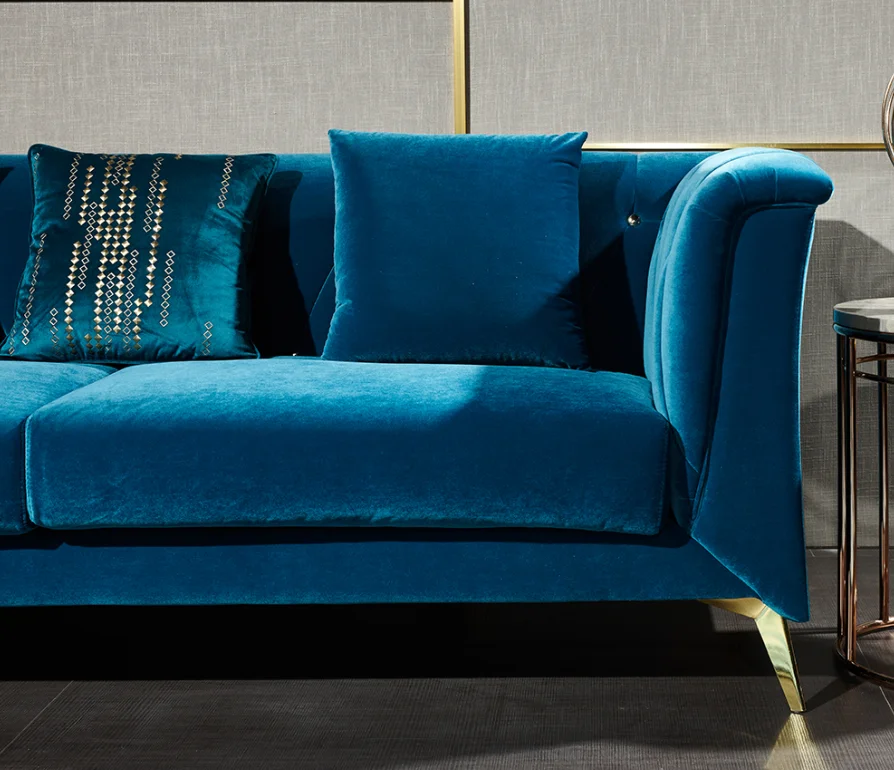 Living Room Blue Velvet Sofa Set Hotel Furniture Light Luxury 5 Seater