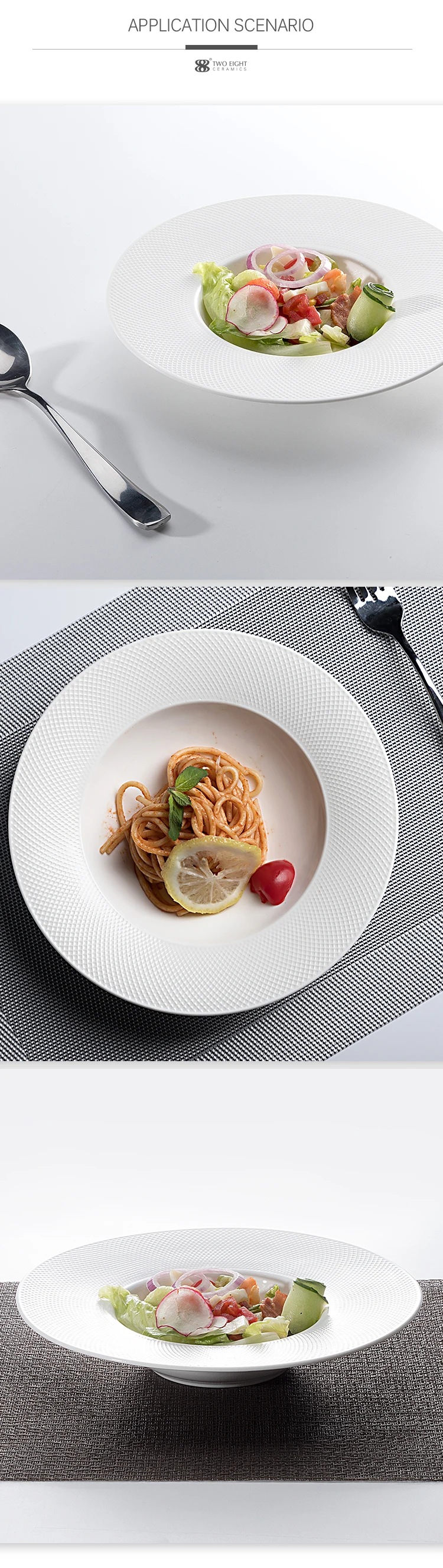 Nordic Microwave Safe Hotel Design Ceramic Fruit Salad Plate, Restaurant Pasta Plates, Wide Rimmed Pasta Bowls<