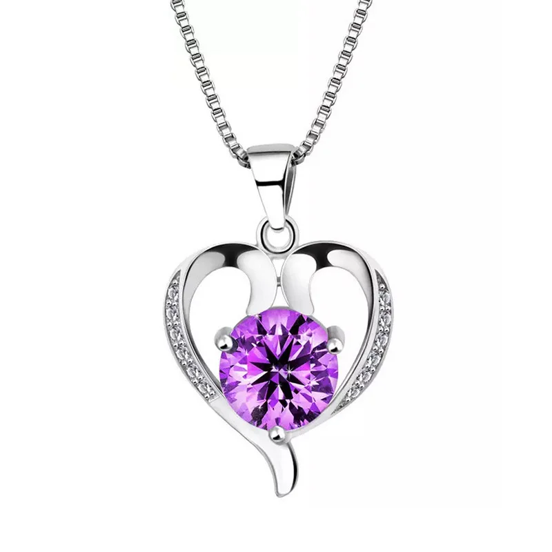 

Wholesale Love Heart Necklaces White Purple CZ Valentine's Day Gift Pendant shipping heart pendant, N/a