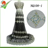 hot new design black french lace fabrics textile / women dress fabric tulle lace with stone