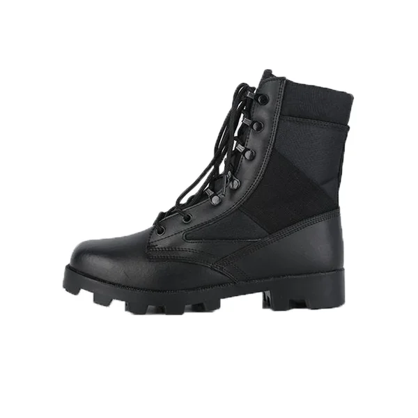 

Leather rubber with zipper black army military tactical combat boots