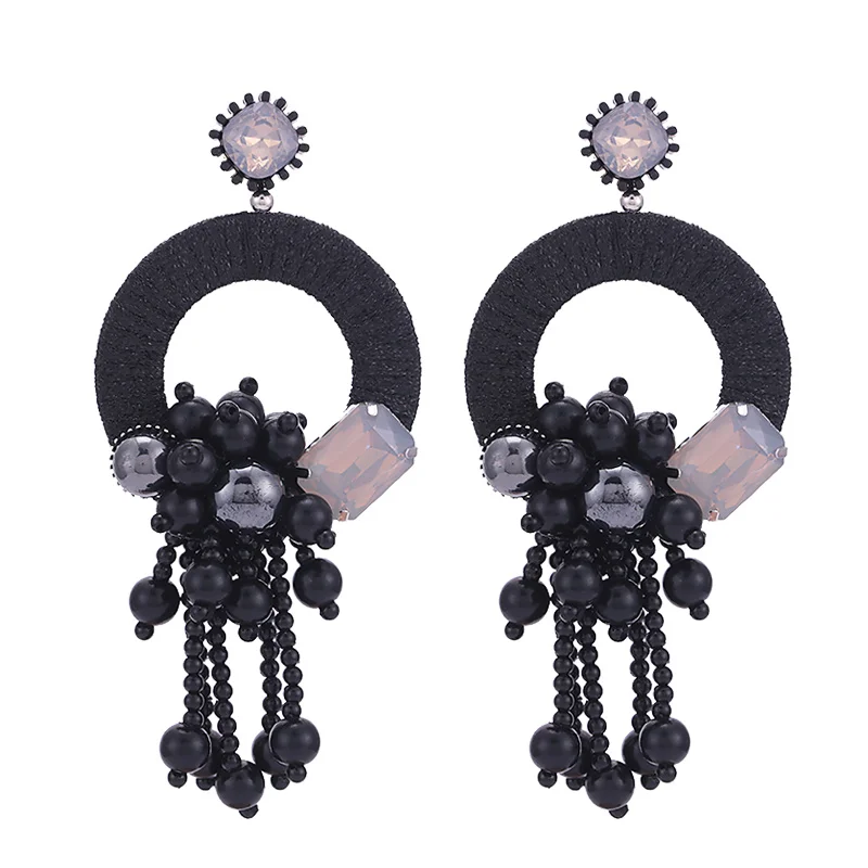 

Sehuoran Handmade Crystal Beaded Hoop Drop Earrings High Quality Earrings Pearl Tassel Earrings Wholesale, 2 color