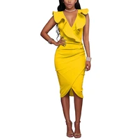 

In Stock Bulk Clothing Women Causal Party Wear Deep V Neck Sexy Women Midi Dress