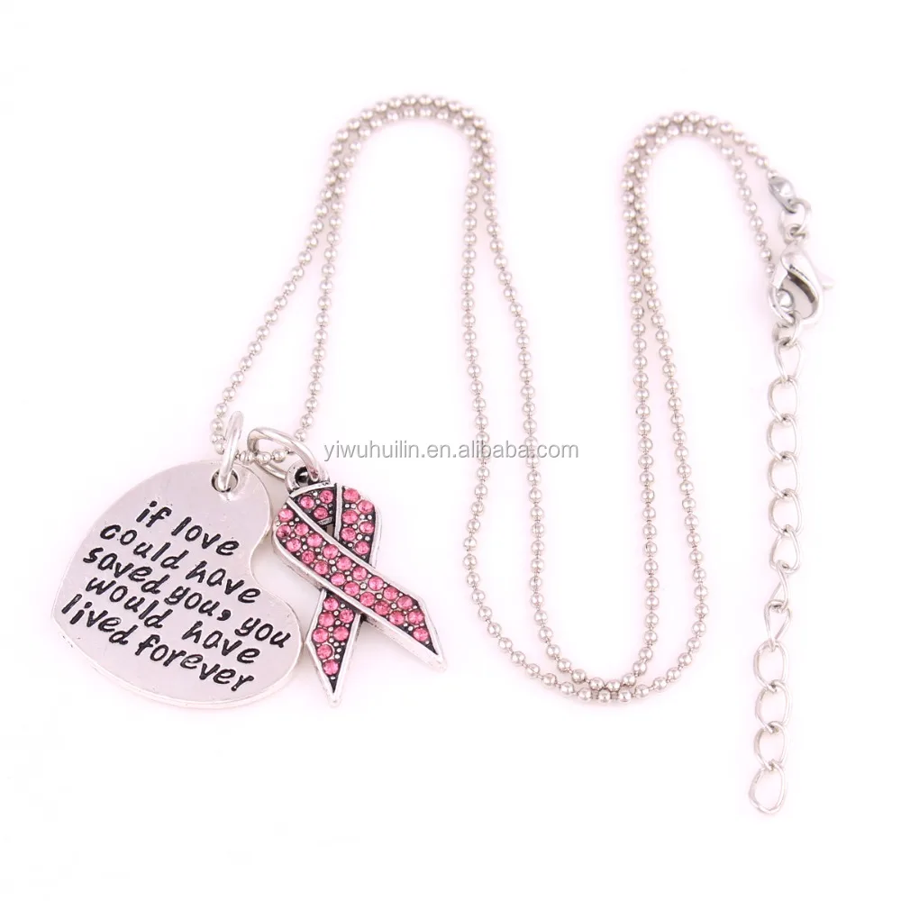 

IMG 9161 Fashion Jewelry pink ribbon If love could have saved you You would have lived forever heart custom jewelry