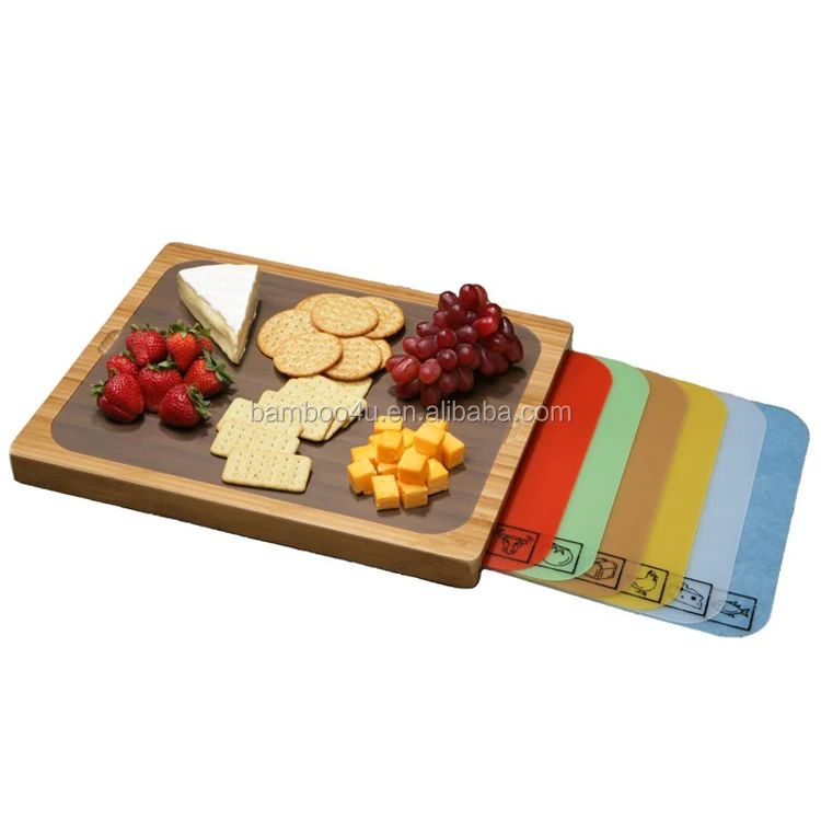 Bamboo Chopping Cutting Board With 7 Colored Cutting Mats Buy Bamboo