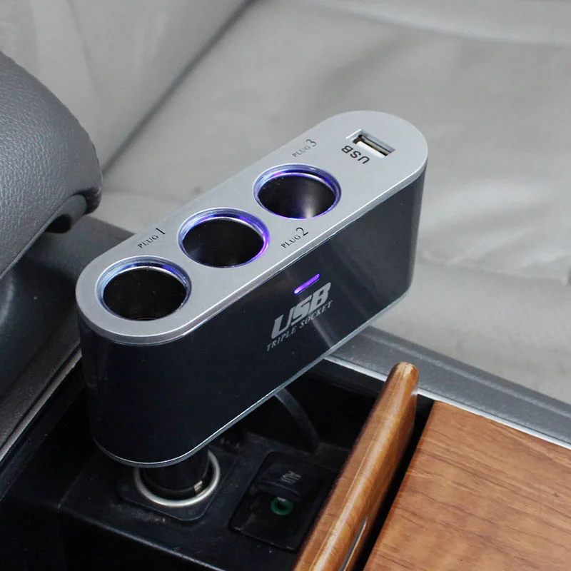 带usb 的 3 路汽车点烟器插座
