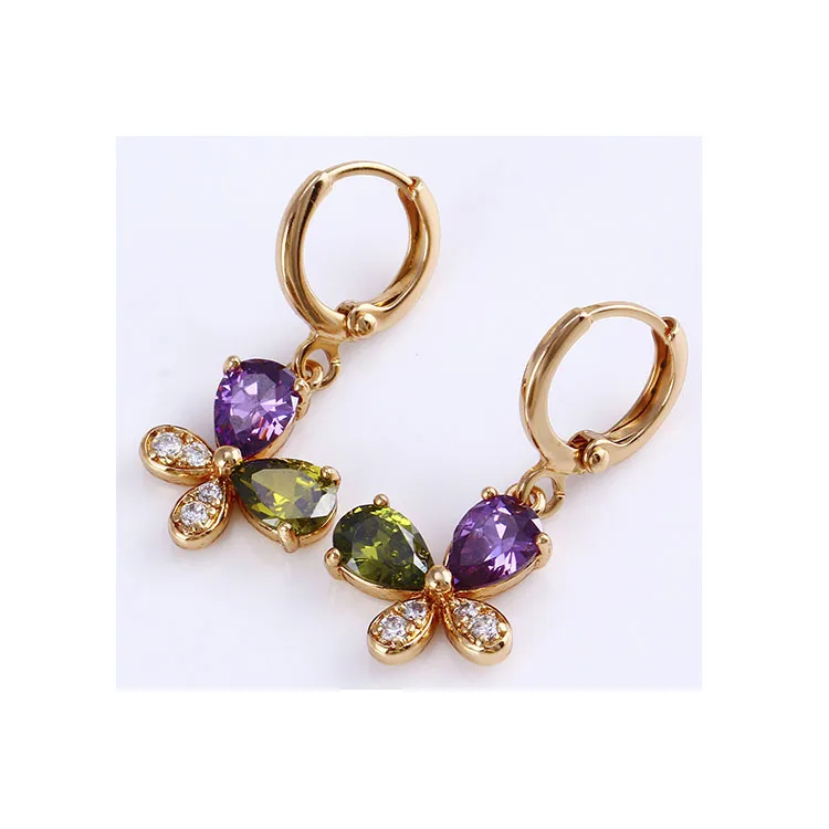 

24744 Xuping Jewelry 18K Gold Plated Hot Sale Fashion Earring, Olive green;blue;white;pink