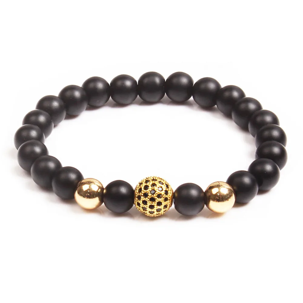 

Natural Matte Agate Hematite Gold Bead Diamond Stone Bracelet Design Elastic