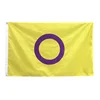 Wholesale Stock 3x5 Fts LGBT Double stitched hem Woven Polyester Intersexual Purple Circle Intersex Pride Flag