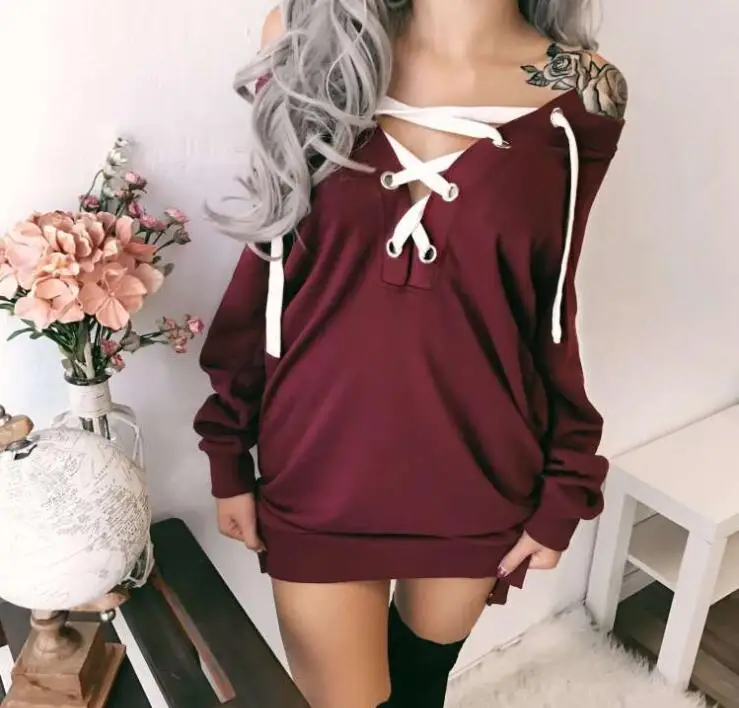 

cz38125w 2018 new design thin V neck lace up off shoulder sexy woman knitted sweater, Red;gray;blue