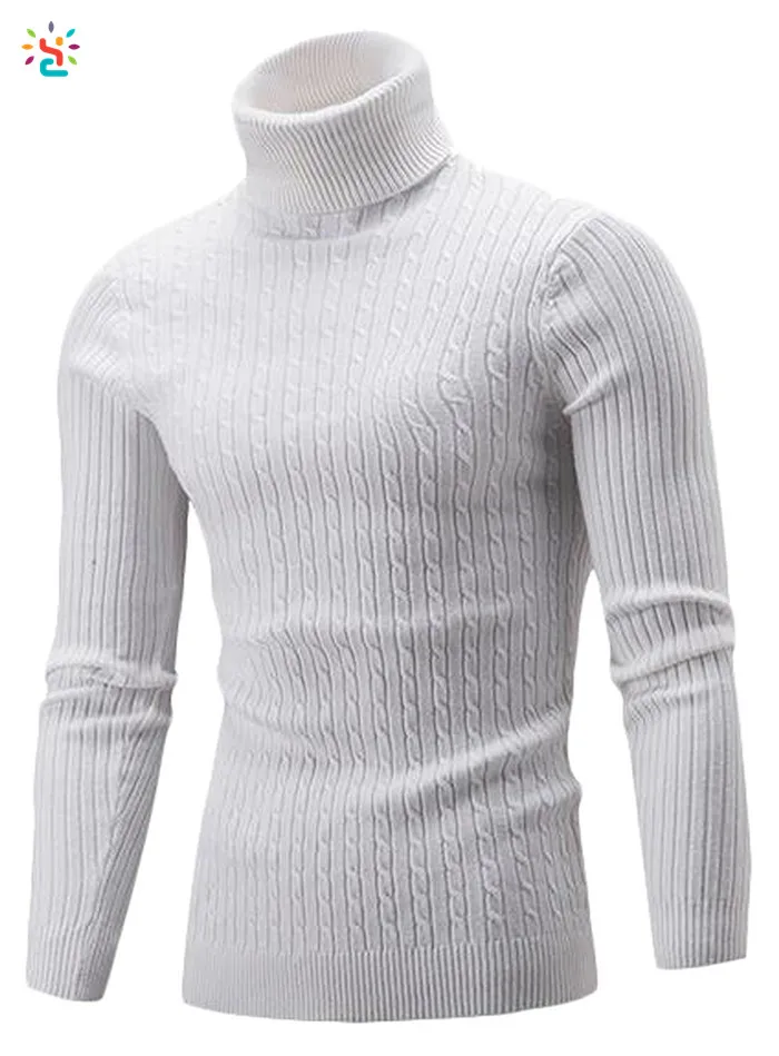 Cromoncent Mens Slim Fit Turtle Neck Knit Jacquard Pullover Jumper Sweaters