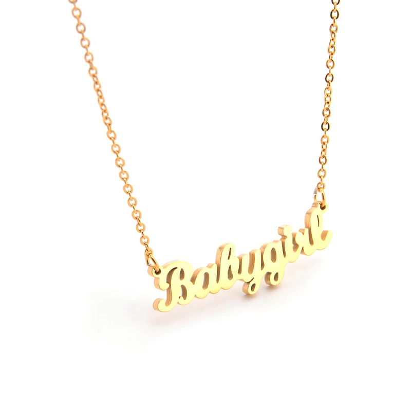 

Stainless steel babygirl jewelry personalized name gold necklace, Steel/silver/14k gold/18k gold/rose gold etc.