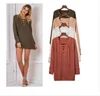 Women's Lace Up Front V Neck Long Sleeve Knit Pullover Sweater Mini Dress Top