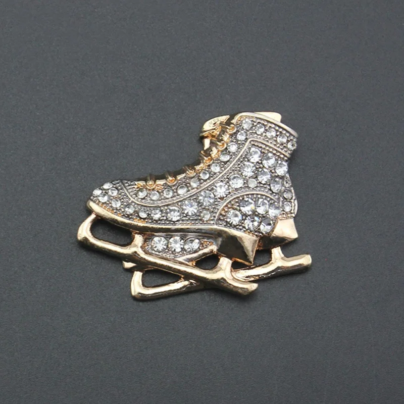 

38mm Gold plated fashion Ice Skating Shoe Rhinestone brooch pin, As picture