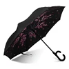 Hot Selling Custom Printed 190t Pongee Material Double Layer Upside Down Rain Magic Reverse C Handle Inverted Umbrella