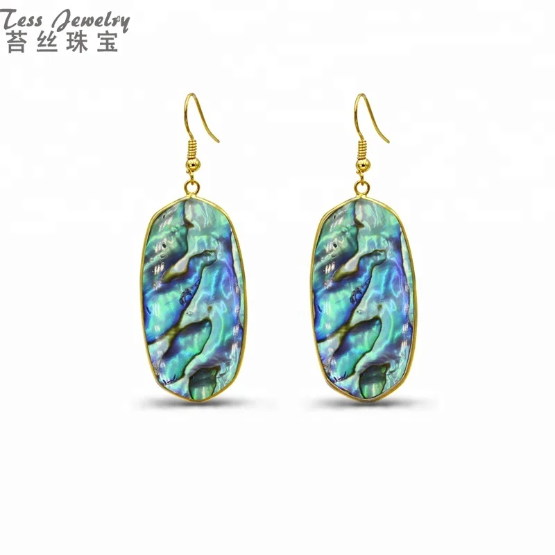 

Alibaba long natural abalone shell 24K gold plating shell drop earrings gemstone jewellery jewelry China suppliers, Rainbow abalone earrings